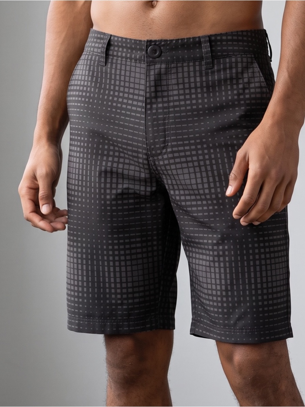 Element Mens Shorts Size 31 Black Gray Grid Pattern Walkshorts Boardshorts Skate